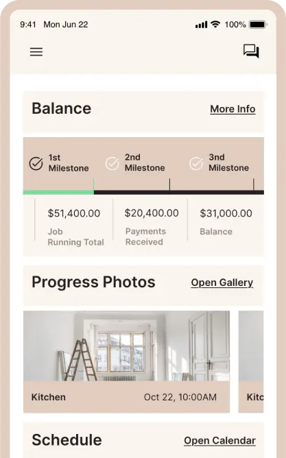 Client portal interface on mobile device
