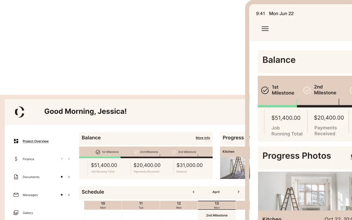 Client portal interface on tablet device