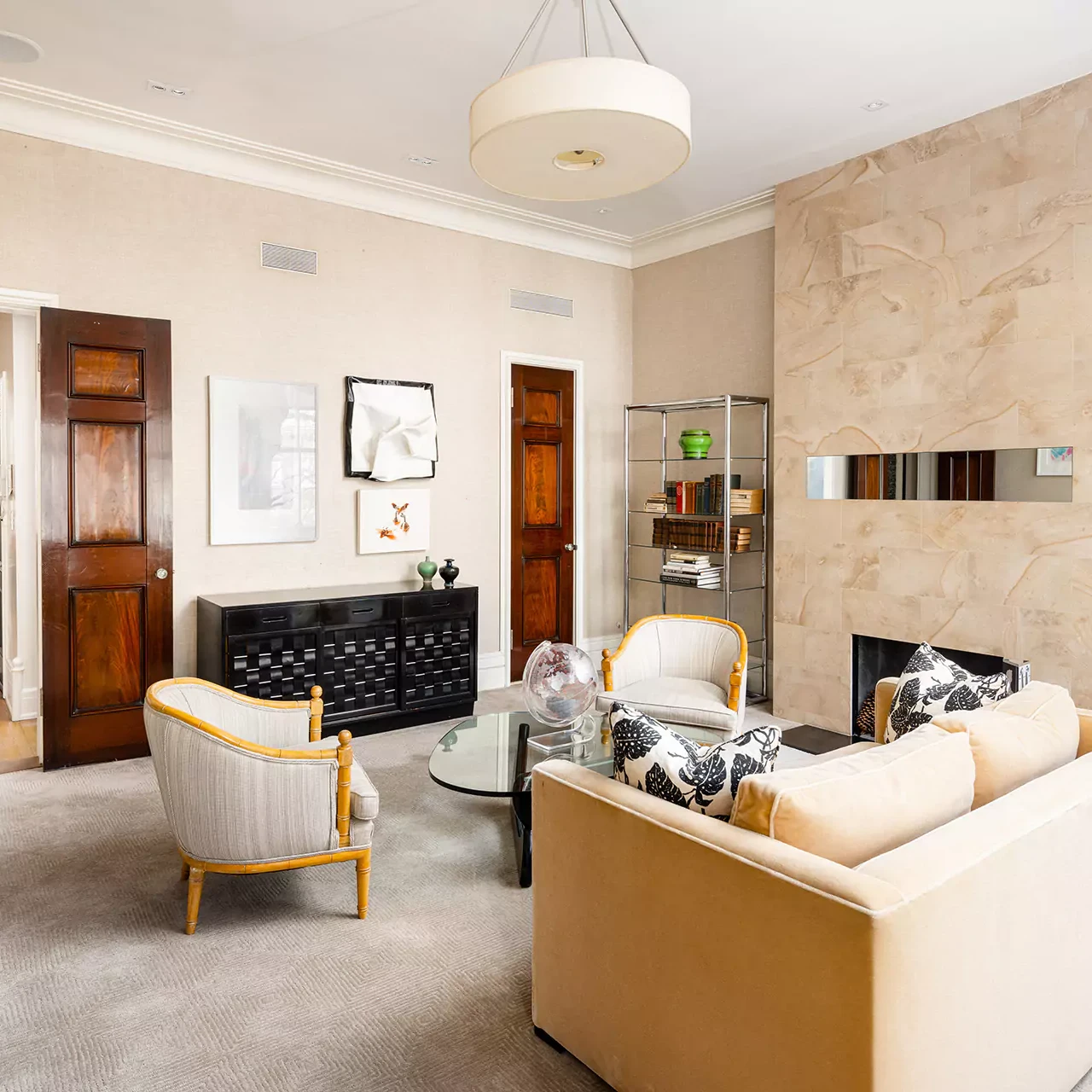 Renovated Park Slope brownstone parlor floor by Chapter Renovation with restored moldings, oak floors, and natural light