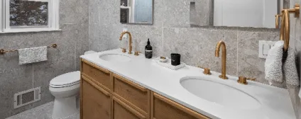 MSI Calacatta Fioressa Quartz in Rye single family home with custom millwork and storage solutions