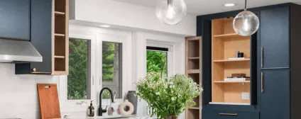 Open shelving in Rye single family home with custom millwork and storage solutions