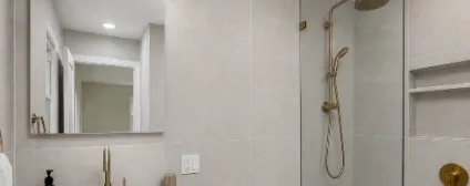 Zia Tile Square Zellige Pure White Glossy 4x4 in Rye single family home with custom millwork and storage solutions