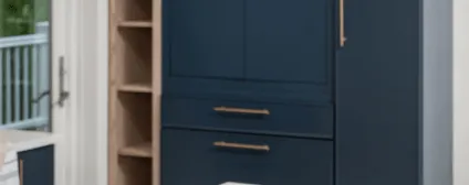 Custom solid wood cabinetry in Rye single family home with custom millwork and storage solutions