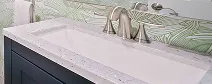Cashmere Grey countertop sample used in Maplewood basement powder room renovation