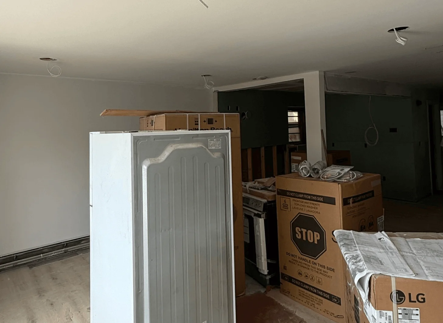 Union City wall area before renovation without custom shelving