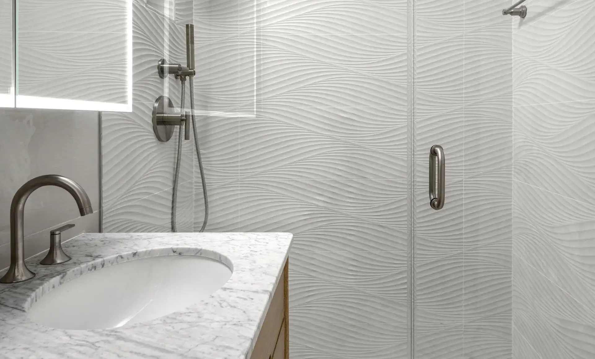 Greenwich Village apartment after renovation with quartz waterfall countertop