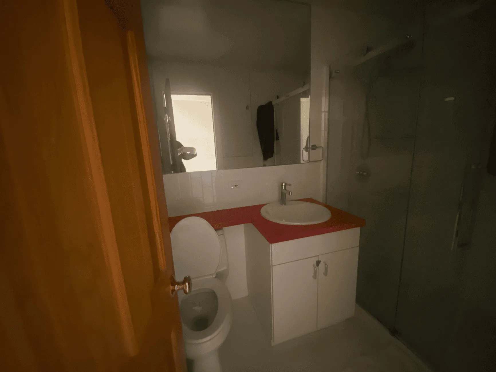 Bathroom before renovation in Jersey City apartment showing dated fixtures and design