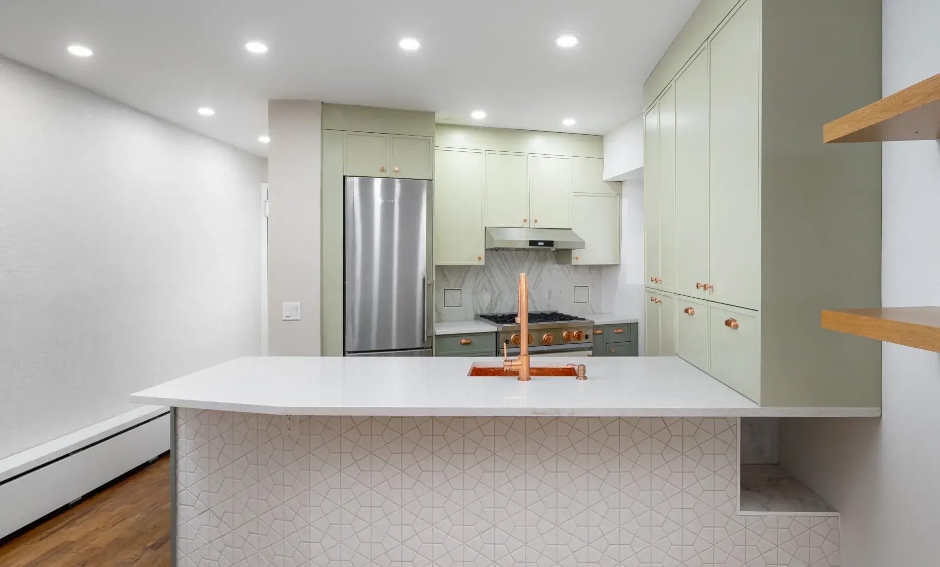 Triplex apartment renovation after photo showing third floor bedroom with Dutch door