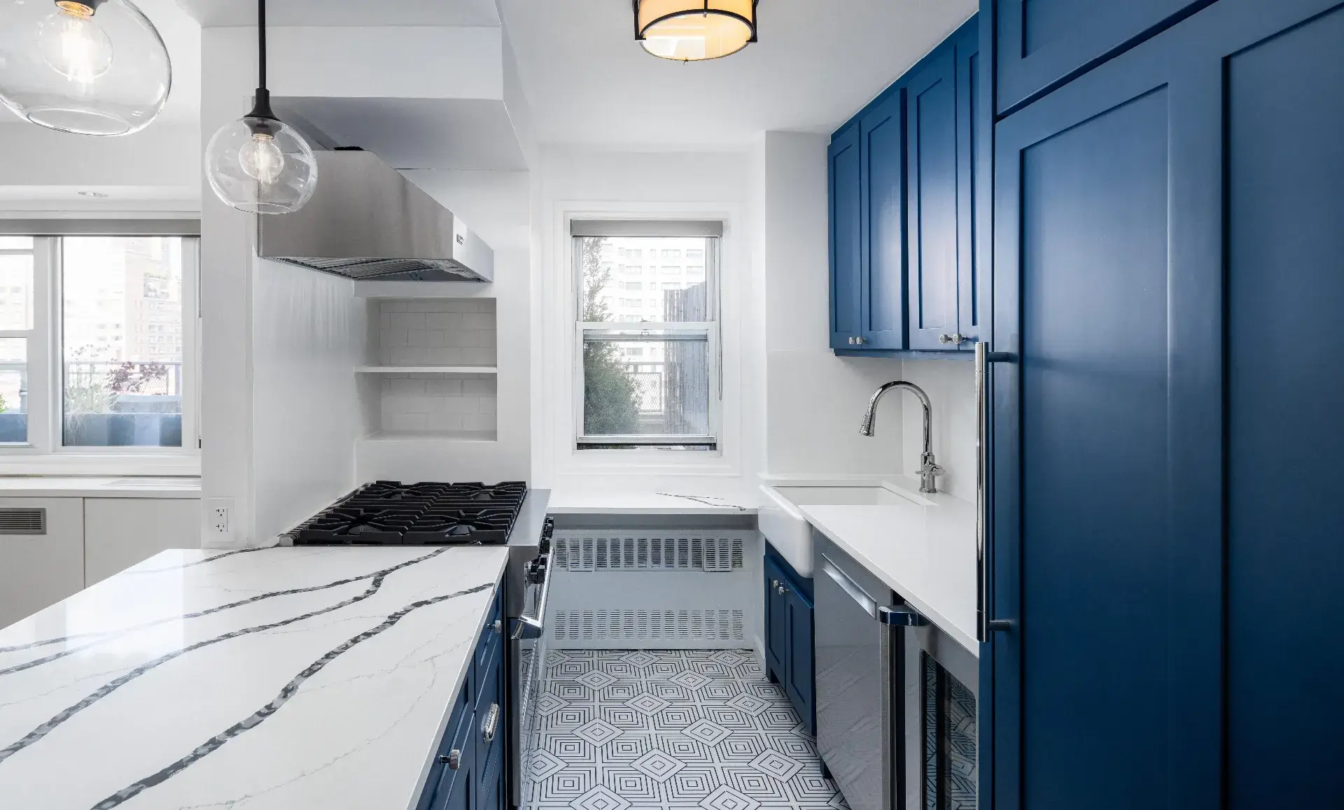 Upper East Side kitchen after renovation with quartz countertops