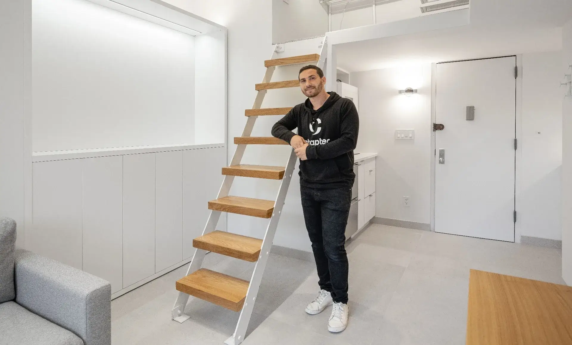 UWS studio apartment custom closet with shelves and storage baskets